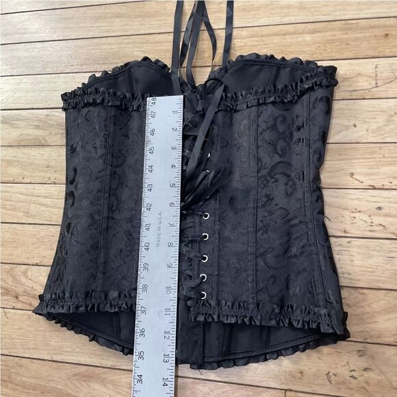 Black Zip Corset Womens Small Damask Floral Black Lace Cinch Zip Goth Fairy S - Picture 12 of 16